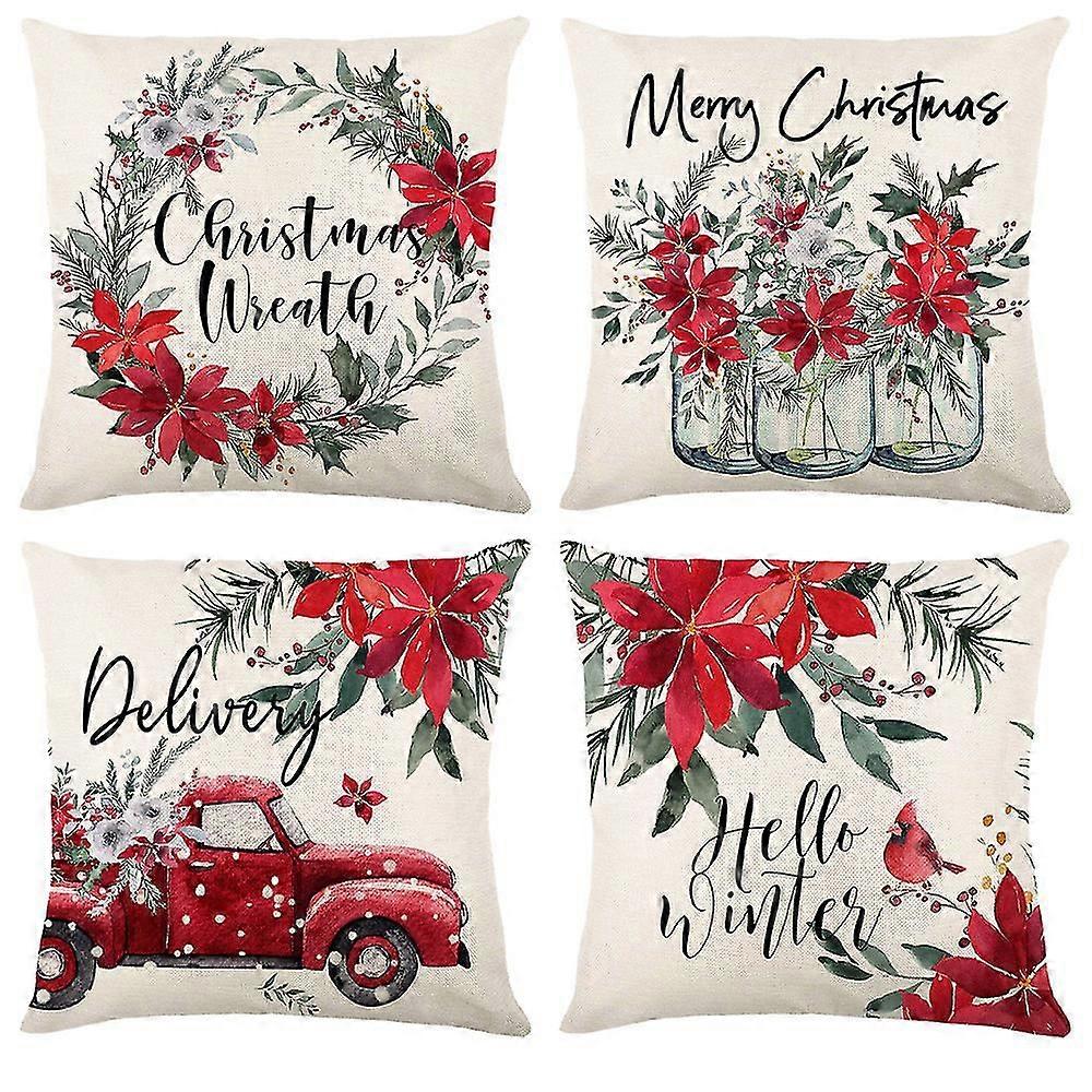 Christmas Pillow Covers, Christmas Decorations Throw Pillow Covers, Set Of 4 Throw Pillow Cases With Holiday Decor, Couch Pillow Case Christmas Winter