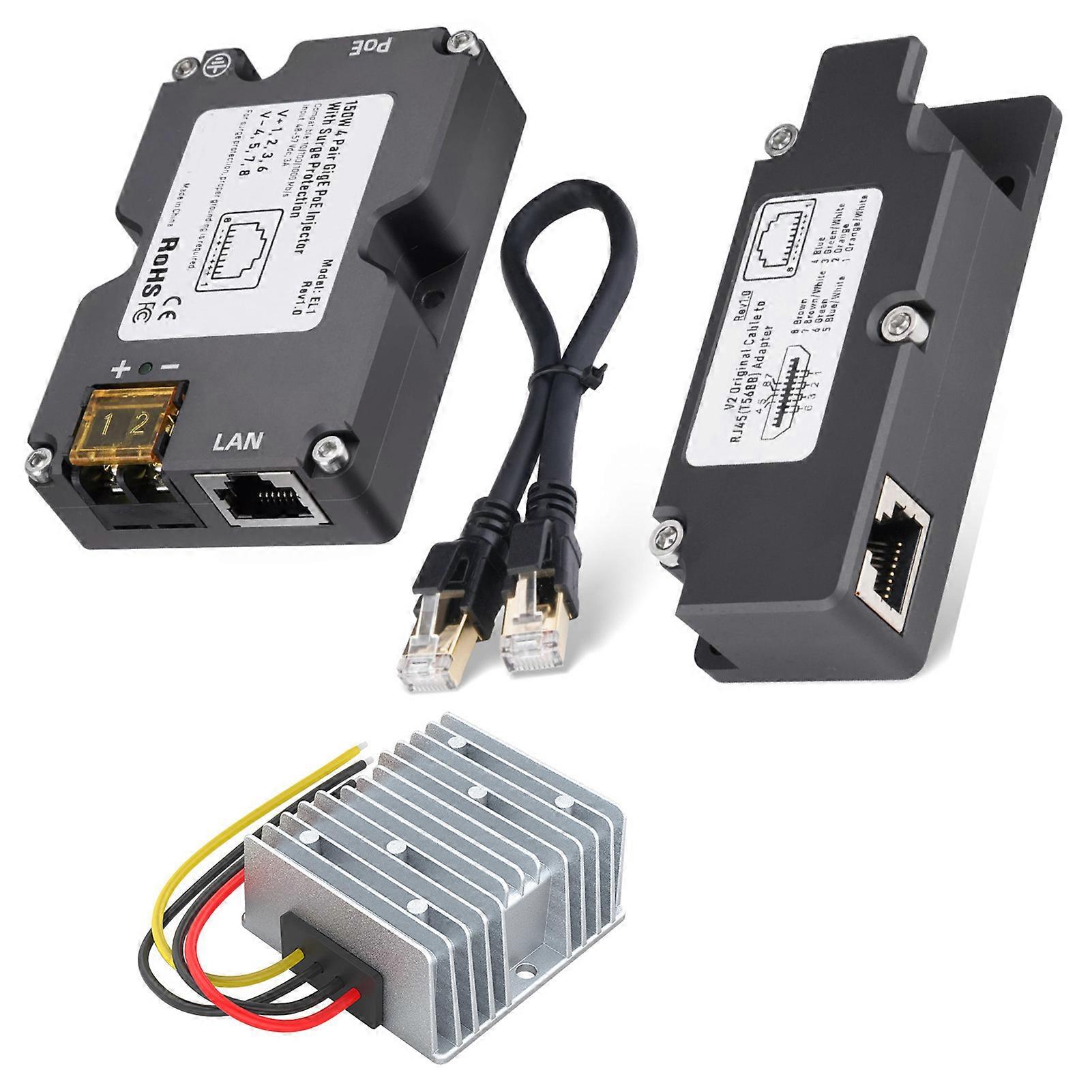 Satellite Internet Kit Power Over Ethernet Injector Network Cable Adapter and DC 12 to 48V Boost Converter for Laptop