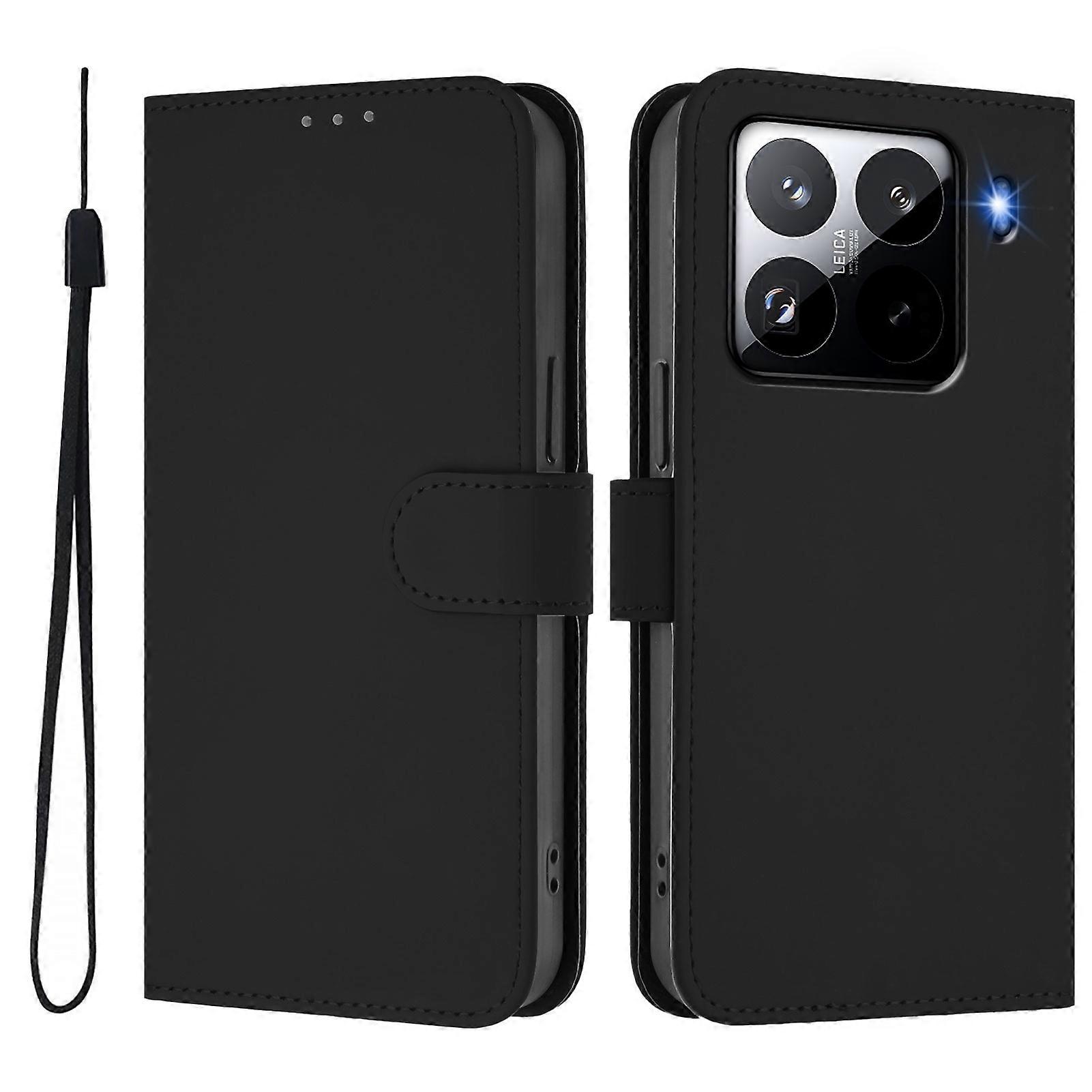 Compatible For Xiaomi 15 Pro Case Solid Color Wallet Leather Phone Cover with Strap