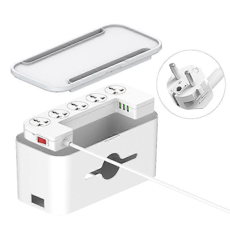 Power Strip with Cable Box, White, Multiple Socket, Surge Protection with 5 Sockets and 3 USB, Desk Organiser, Cable Organiser Box with Socket Adapter