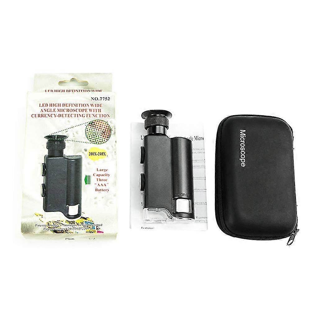 Pocket Microscope with LED Light & UV Light 200X~240X Handheld Microscope