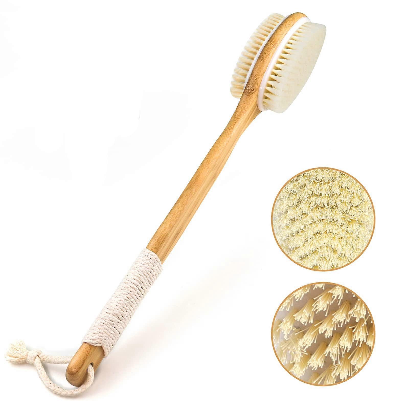 Double-Sided Long-Handled Wooden Bath Brush for Exfoliating, Durable Use, Ergonomic Design, Natural Material