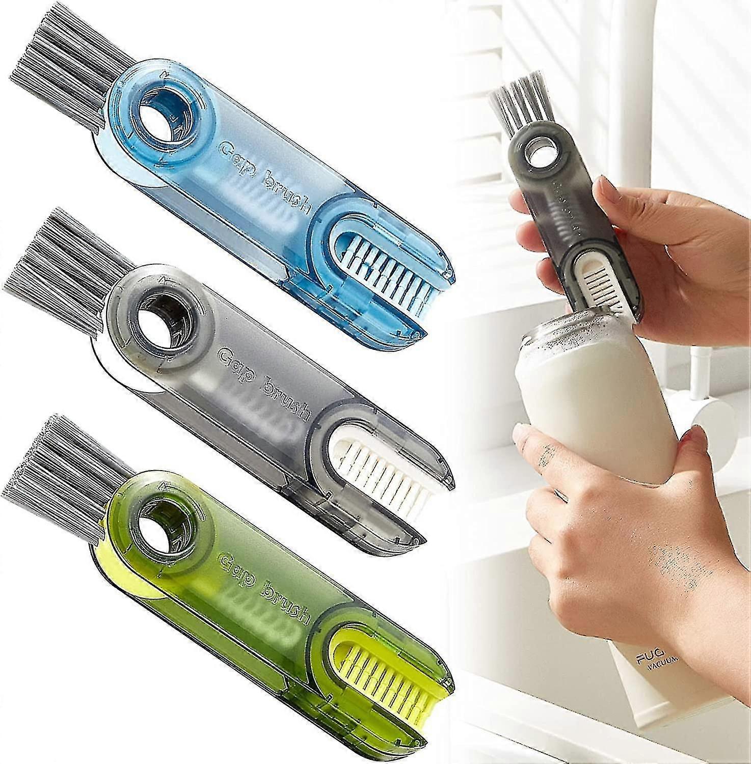 3 In 1 Tiny Bottle Cup Lid Detail Brush Straw Cleaner Tools, Multi-functional Crevice Cleaning Brush