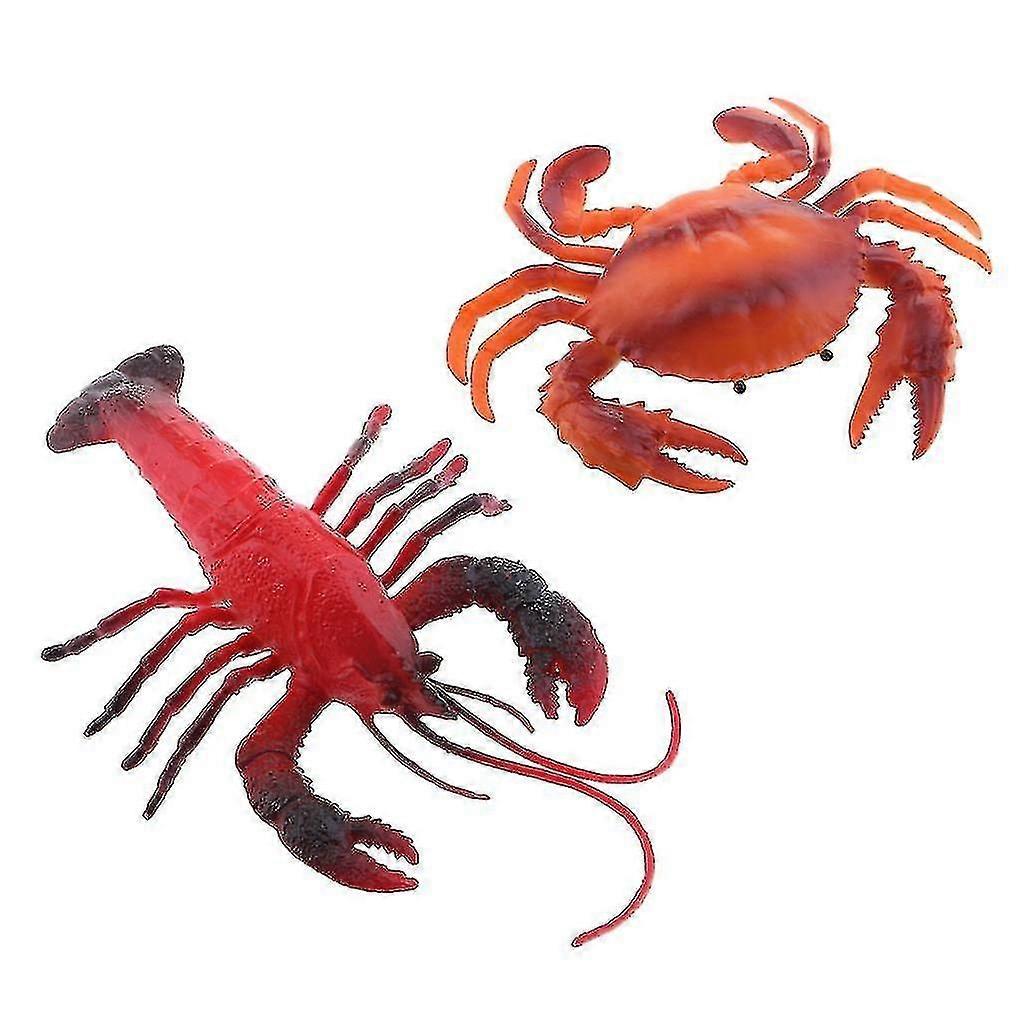 2 X Lobster & Crab  Artificial Marine Animal Statue Fits For Lawn Ornament/teaching Shows/ Photo Prop