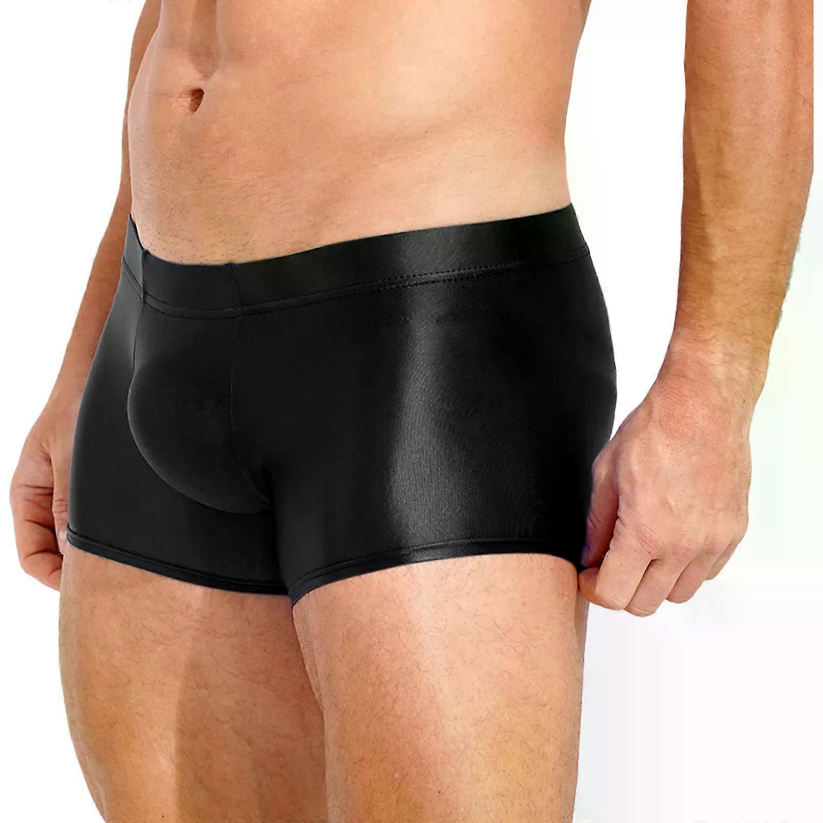Swimwear Mens Low Rise Glossy Boxer Briefs Underwear Solid Color Boxer Bottom Low Rise Underpants Male Swimming Shorts Trunks