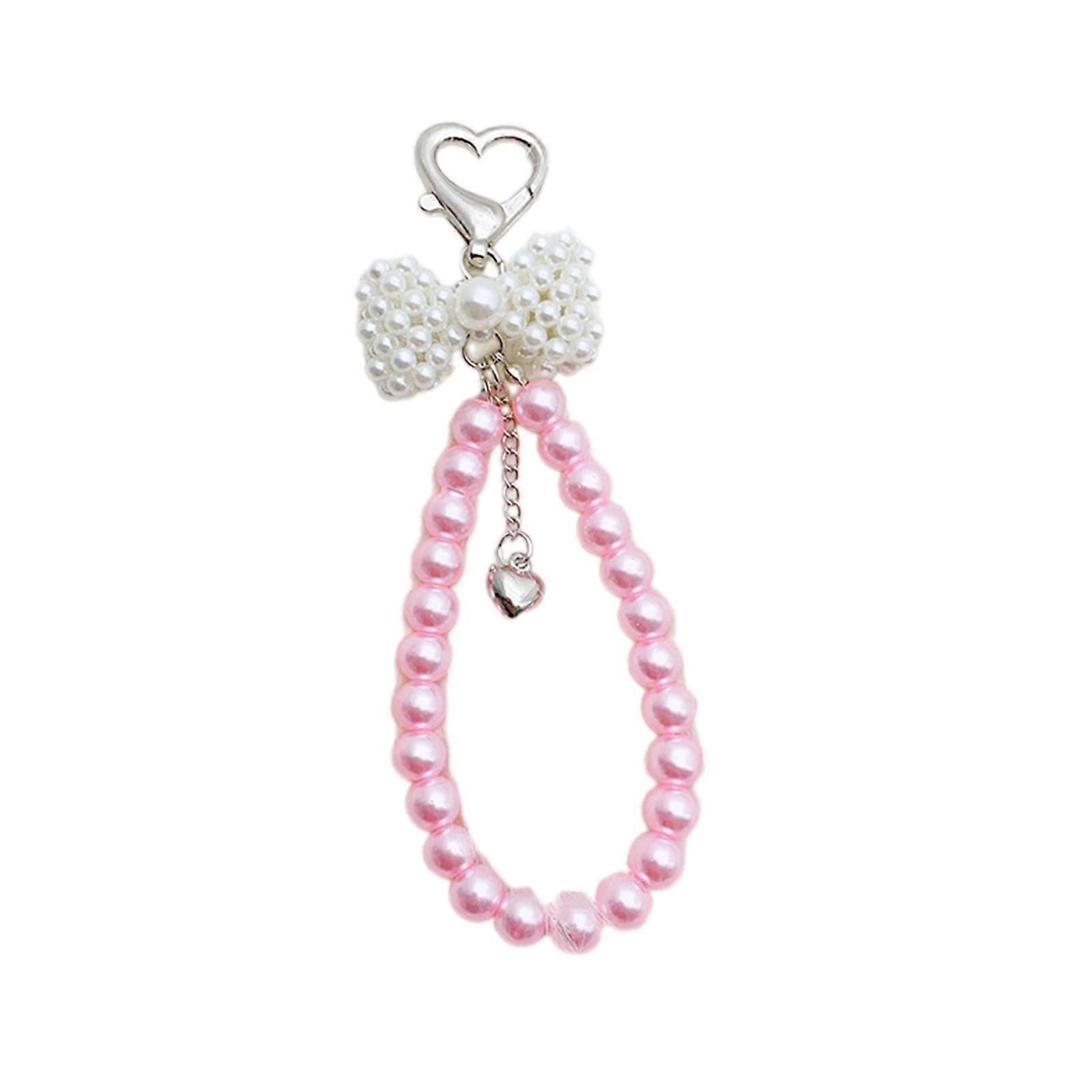 Pendentif nœud papillon élégant, ornement de clé à la mode, porte-clés en perles délicates, pendentif de sac en forme de cœur, adapté aux sacs et sacs à main, rose