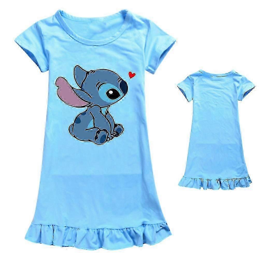 Girls Lilo Stitch Printed Pjs Sleepwear Dress Kids Crew Neck Short Sleeve Pyjamas Nightdress Nightwear 7-14 Years -nmaov