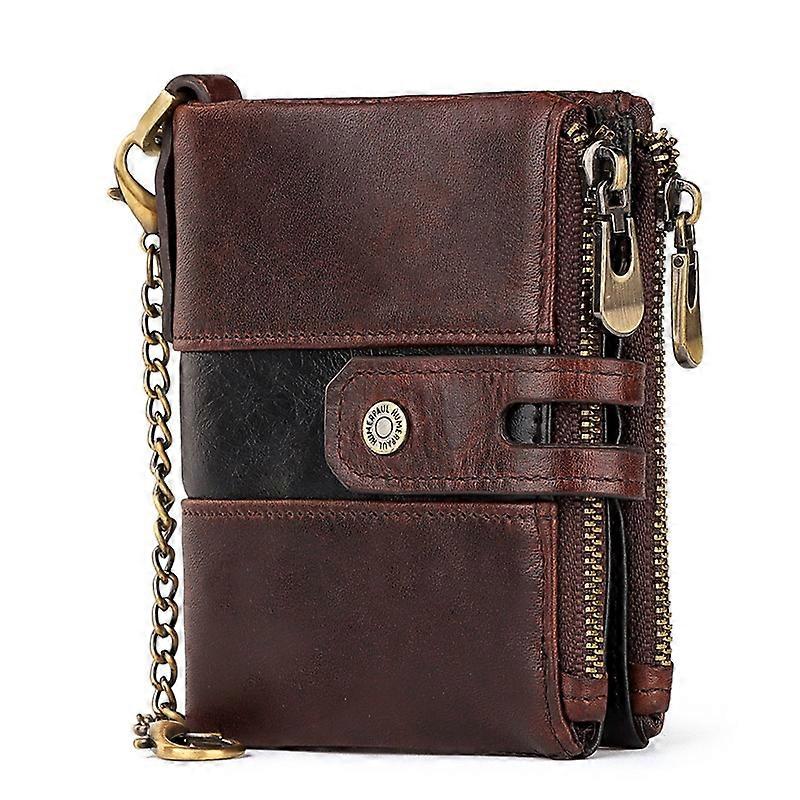 HUMERPAUL BP901 Retro Dual Zippered Wallet RFID Blocking Top Layer Cowhide Leather Card Slot Coin