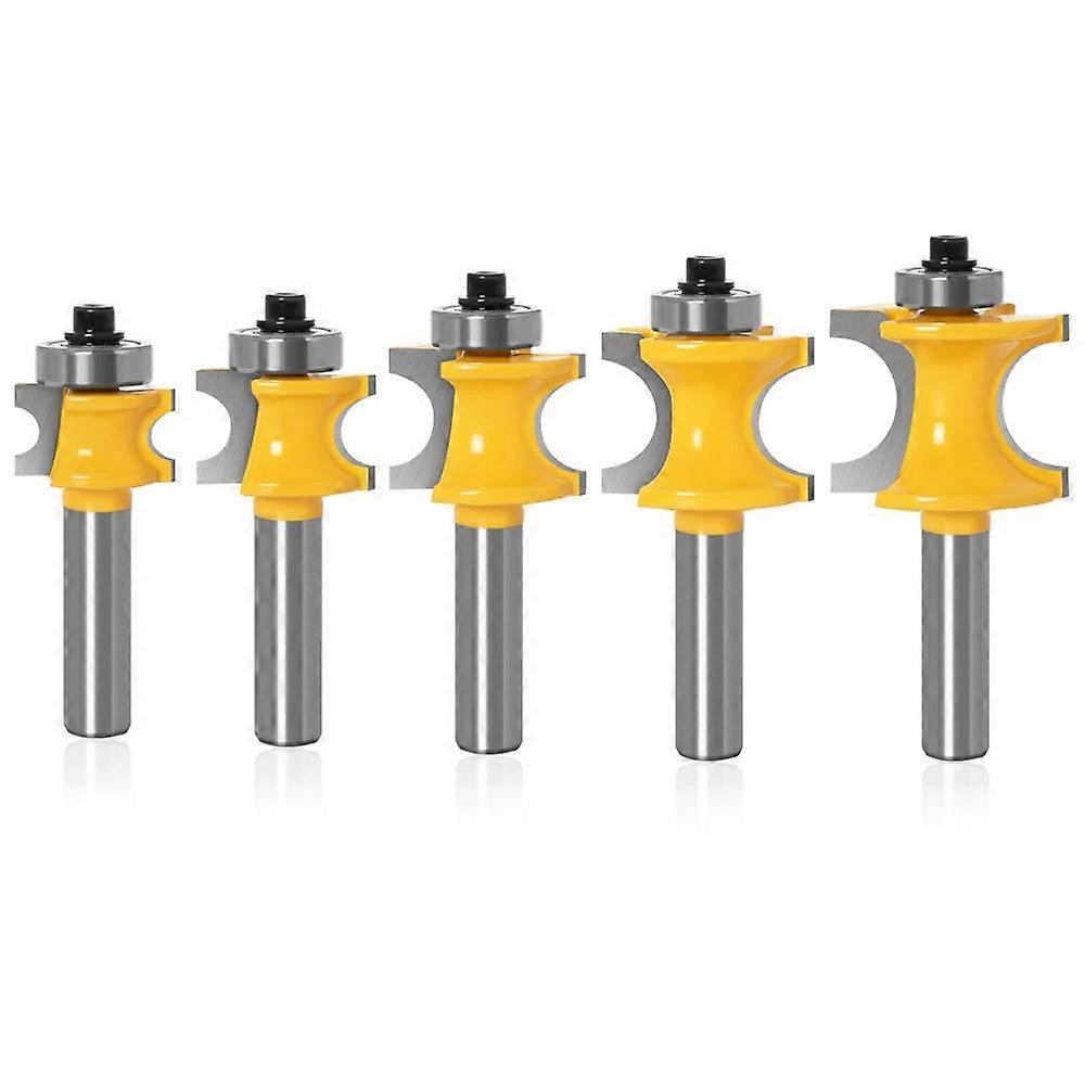 Craftsman's Choice, Anti-Kickback Design Bullnose Router Bit Set For Professional Woodworking, 5Pcs Micro-grain Carbide Cutters With Radii 1/8" To