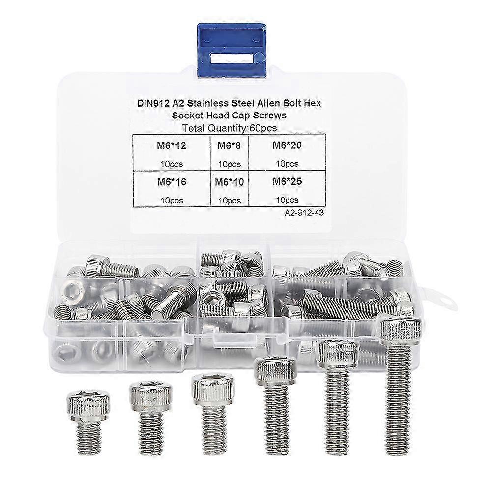 60Pcs Cap Hex Socket Screw Set M6 Stainless Steel Electronics Industry Hardware Fasteners