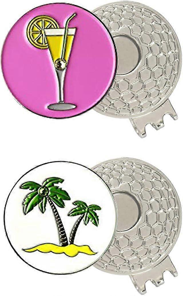 2Pcs Colorful Golf Ball Markers with Silver Color Golf Hat Clips