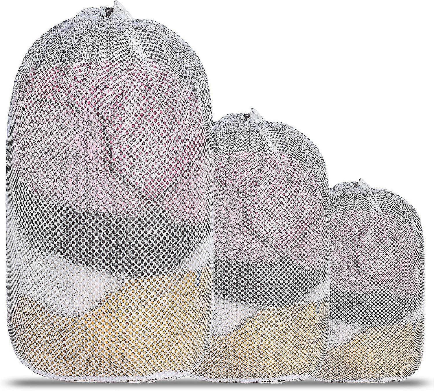 Mesh ,3 Pack s, Heavy Duty Drawstring Laundry Mesh Bag