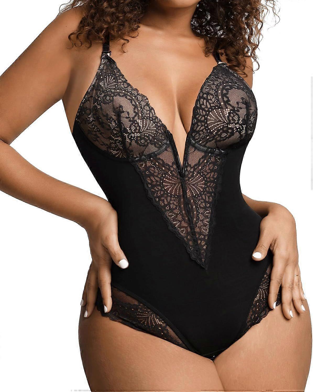 Pizzo Shapewear Body Controllo della pancia Corsetto Top Scollo a V Senza maniche Backless Body Suit Tho