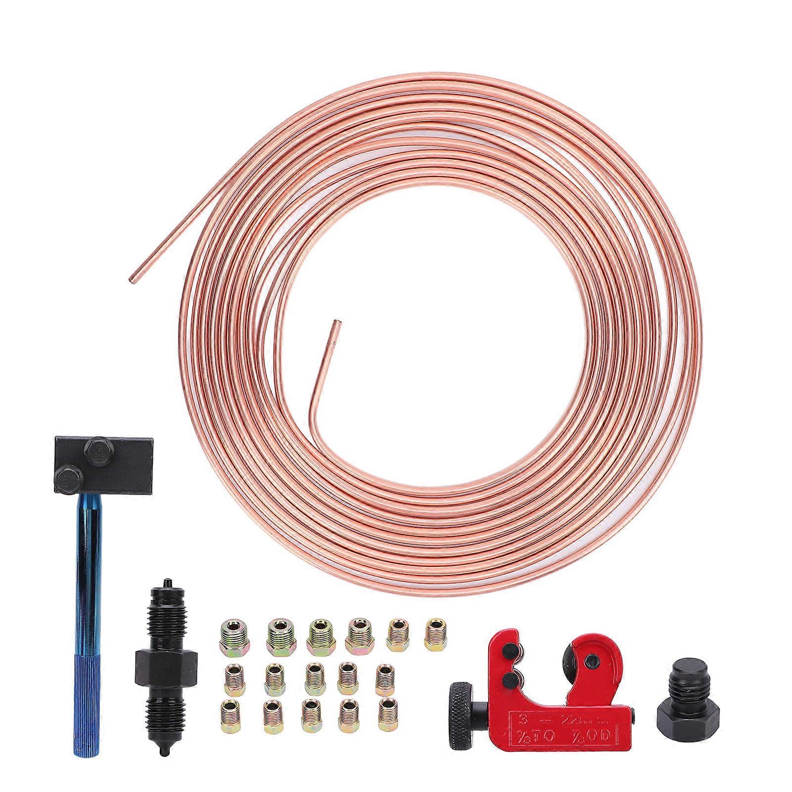 3/16" x 25ft Copper Alloy Brake Tubing Coil Kit with 3/16" Double Flare Tool Cutter for Vehicle Brake System