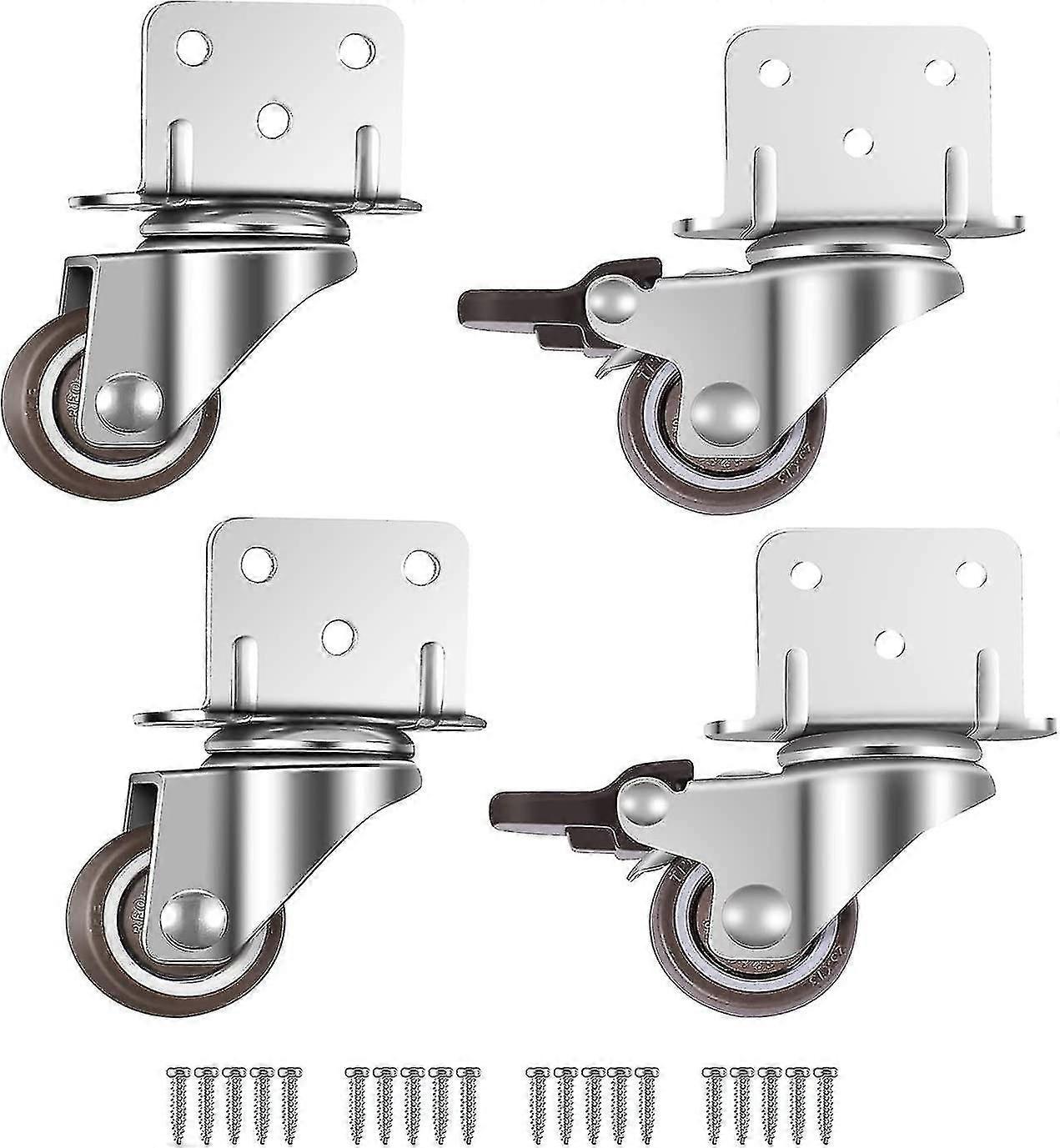 Swivel Castors with Brake, 4 Pack Heavy Duty Furniture Wheels with L-Mounting Plate 25mm