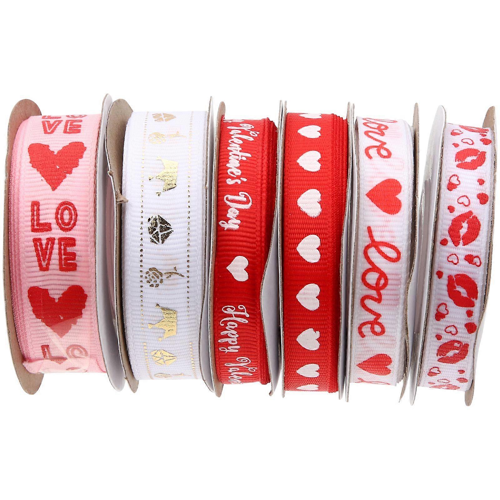 6 Rolls of Lovely Valentines Day Theme Ribbon Delicate Heart Pattern Gift Box Wrapping Ribbon