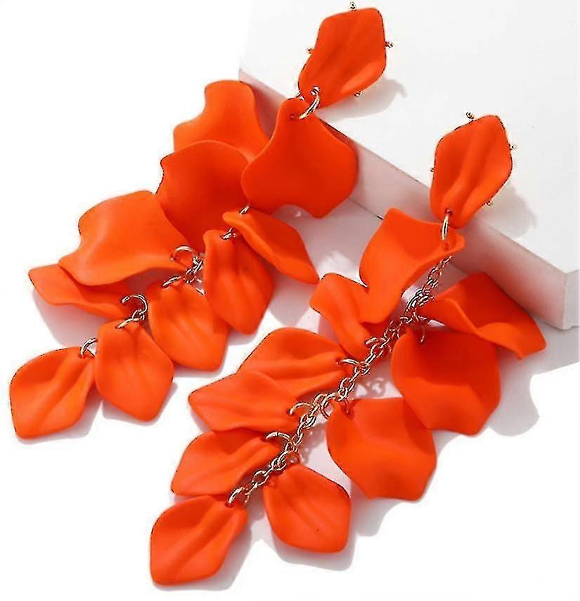 (orange Red)exaggerated Rose Leaf Long Earrings