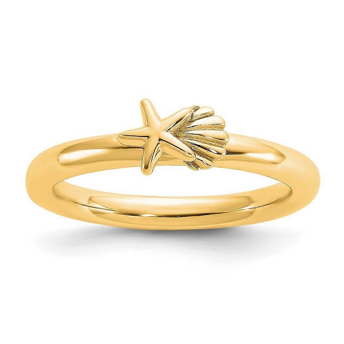 2.5mm 925 Sterling Silver Stackable Gold Plated Starfish Shell Ring-Stackable-Ring for Women - Ring Size: 5 to 10