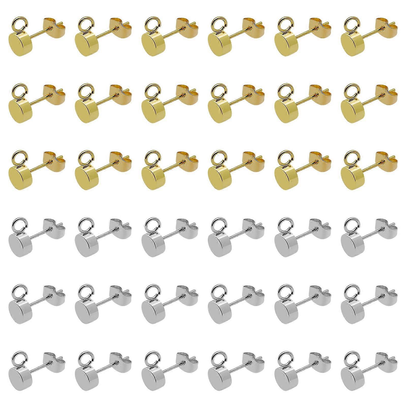 80pcs Gold Plated Stud Earrings Round Ball Post with Loop for DIY(14K Gold,Silver)