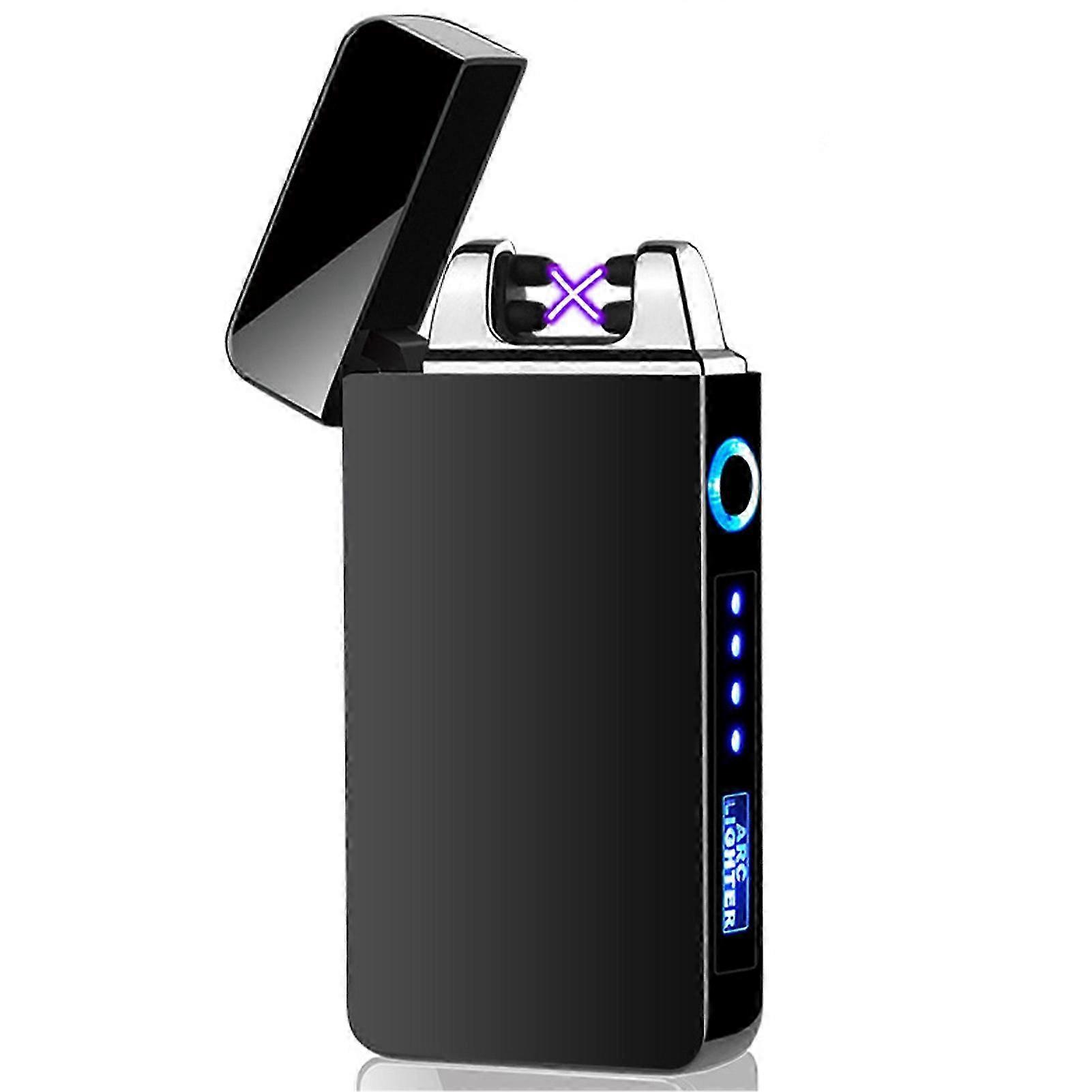 Double Arc Pulsing Lighter Zinc Alloy Side Press Flameless Electric Lighter with Power Display