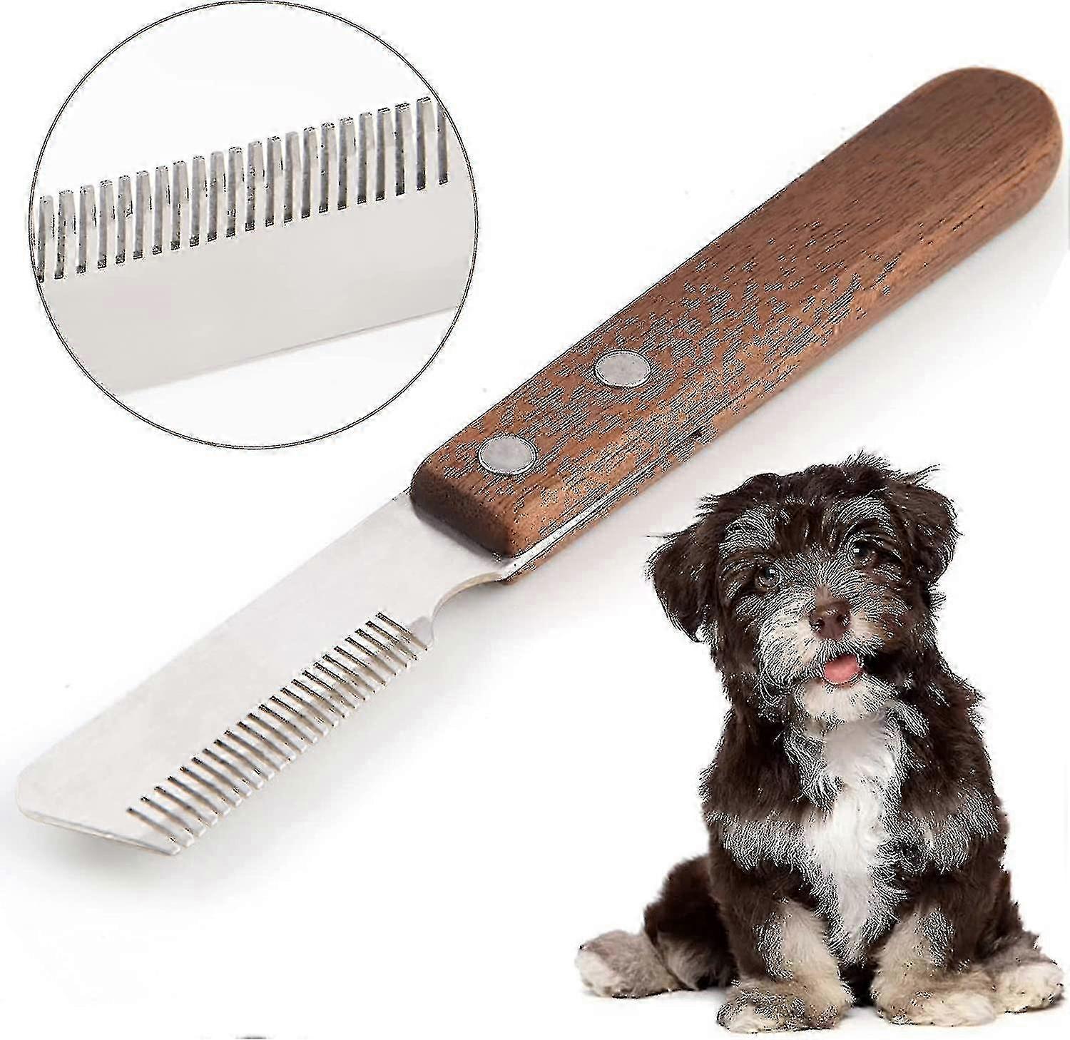 ボーダーテリア用犬用ストリッピングナイフ、木製ハンドルグルーミングツール