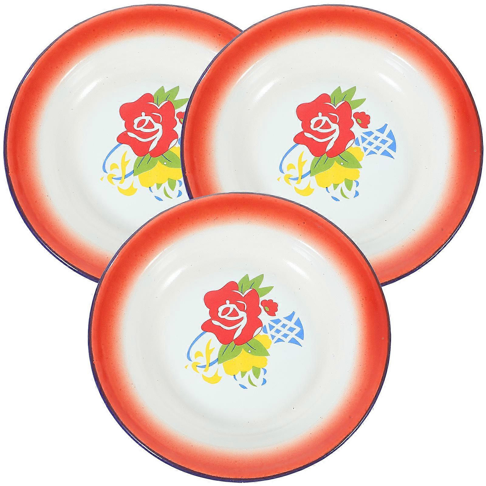 3 יחידות צלחות הגשה אמייל וינטג לקינוחים סלטים עיצוב פרחוני חנוכת בית מתנה למטבח לשימוש ביתי