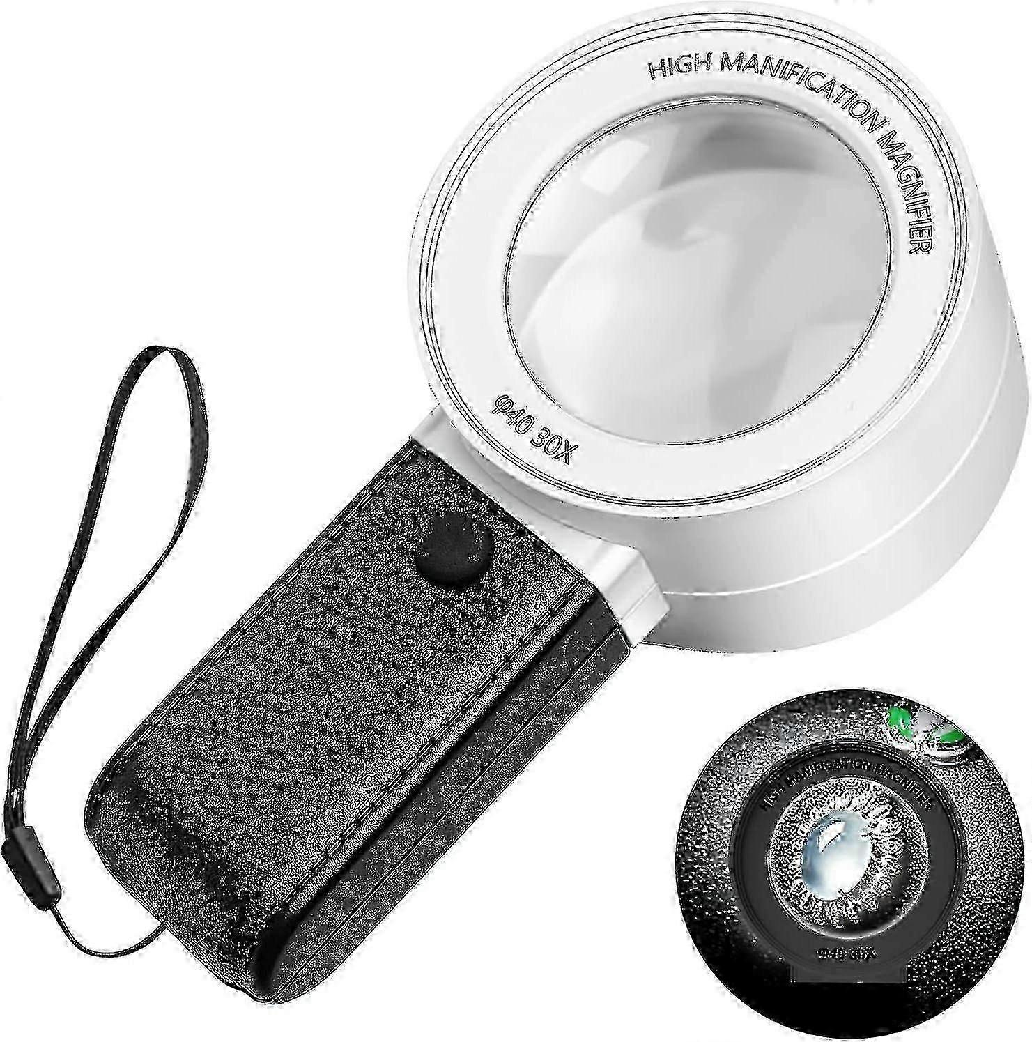 Lupa de aumento 30x com 3 leds e lentes resistentes a riscos de luz uv Alta clareza joias Handheld lupa para diamantes, joalheiros, moeda