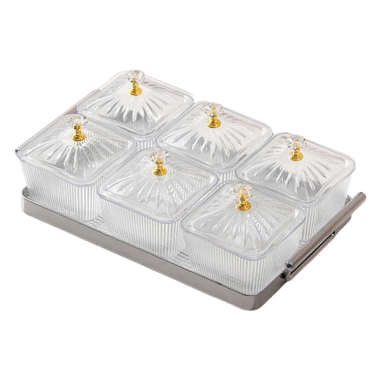 Divided Serving Dishes Appetizer Tray, 6 Removable Acrylic Snack Bowls with Lids