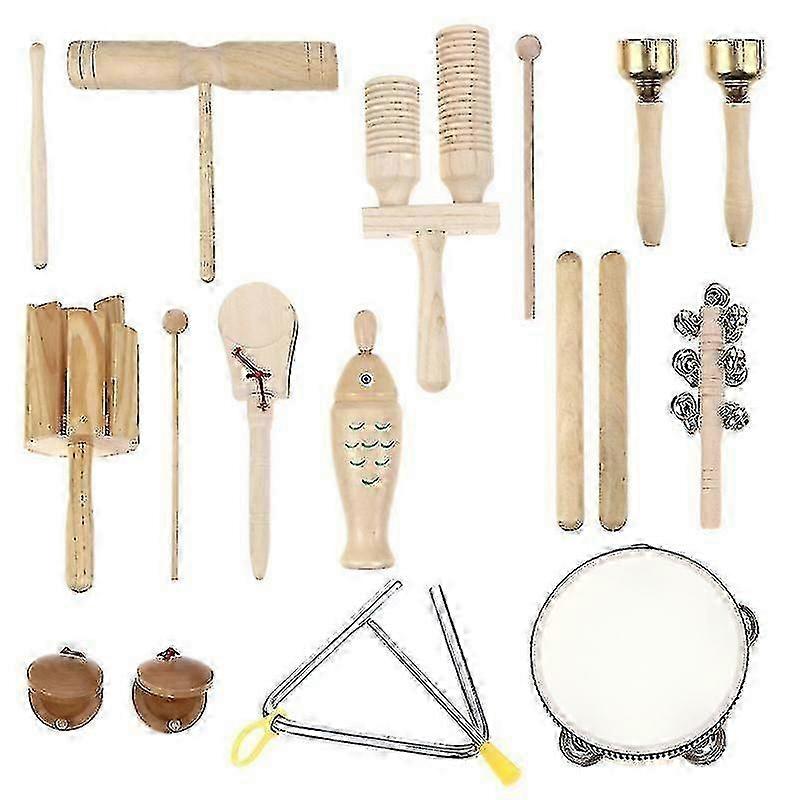 21.5X5.5cm Beige Tambourines 11pcs Kids Musical Instruments Toddlers Natural Wooden Music Percussion