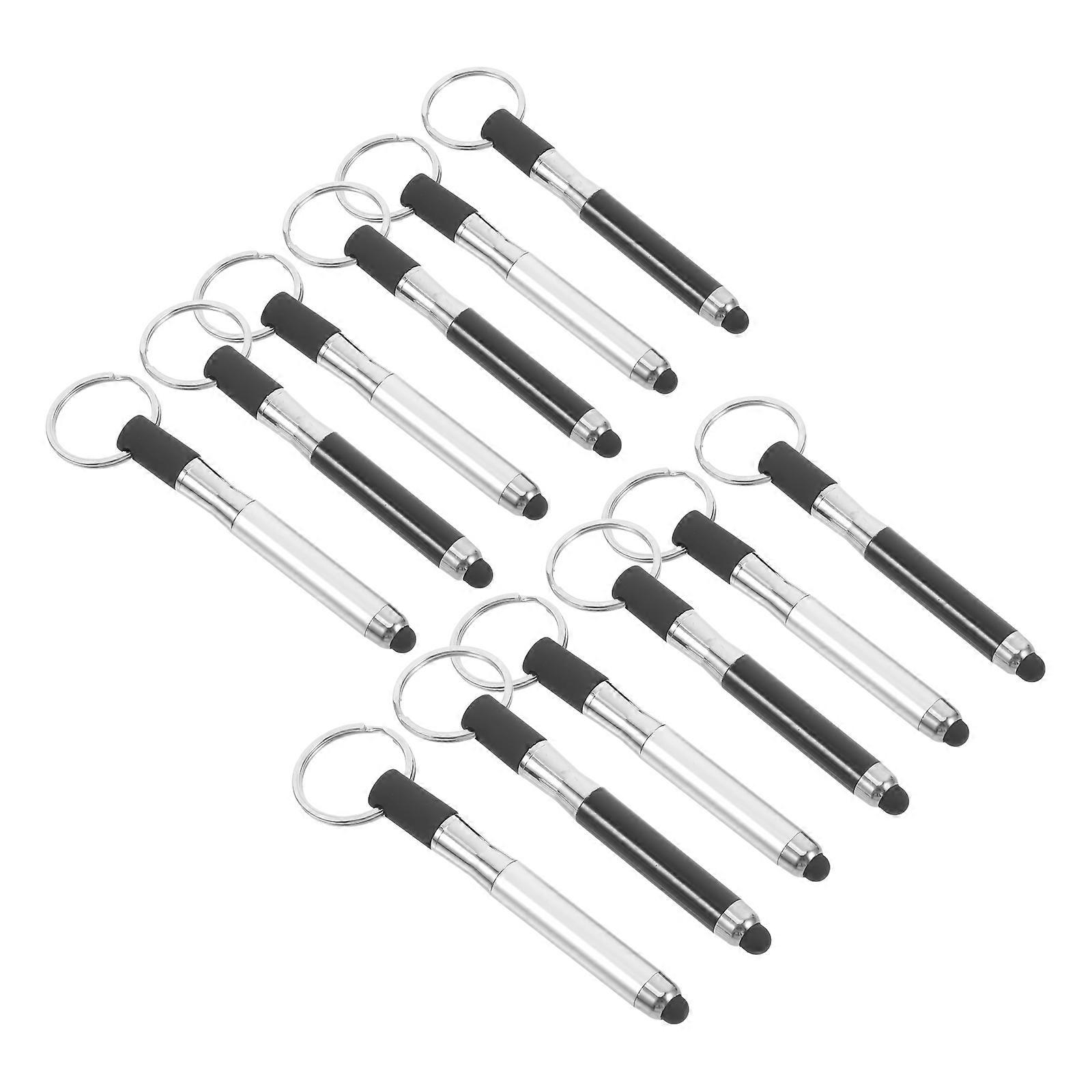 12pcs Mini Ballpoint Stylus Pens with Keychain – Portable Touch Screen Pen, Lightweight Design, Black and Silver, for Writing and Fingerprint