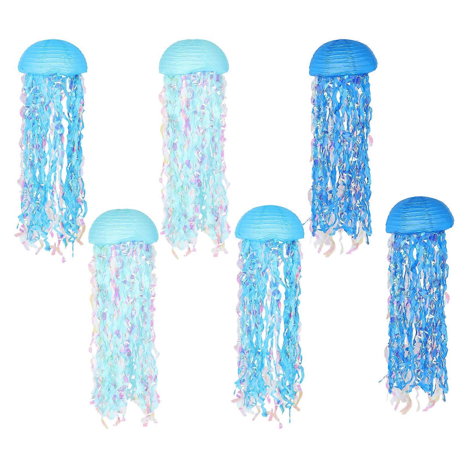 Mermaid Paper Lanterns Jellyfish Lanterns Hanging Decoration for Under The Sea Party Assorted Color 6Pcs