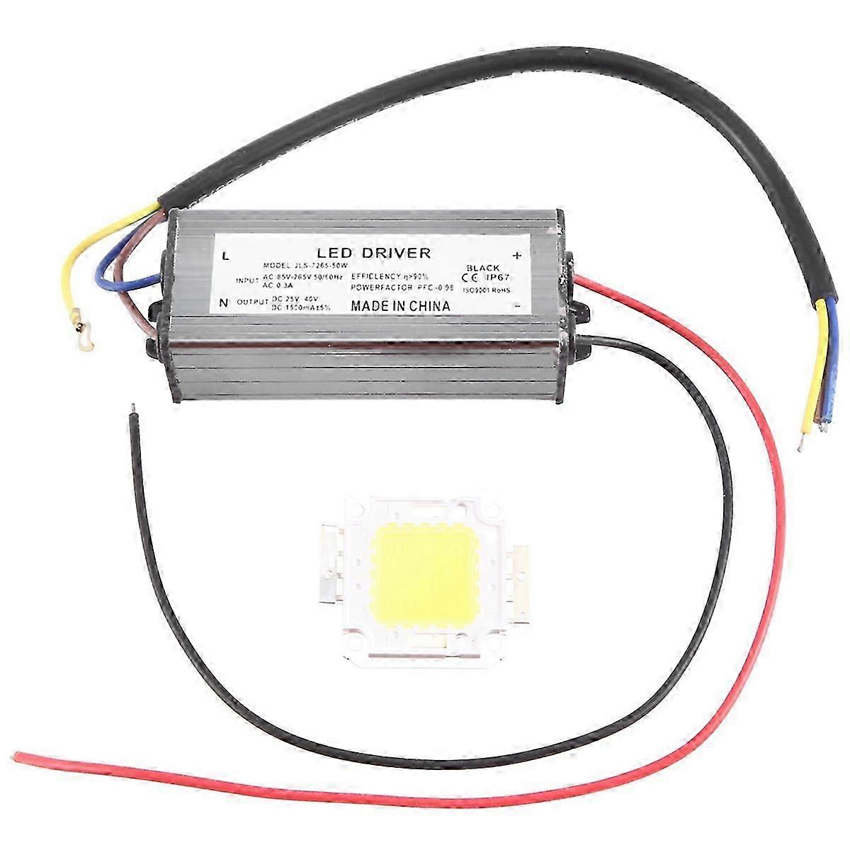 50W LED Driver Vandtæt IP67 Strømforsyning Høj Strømadapter + 50W LED Chip Pære Energibesparende Til