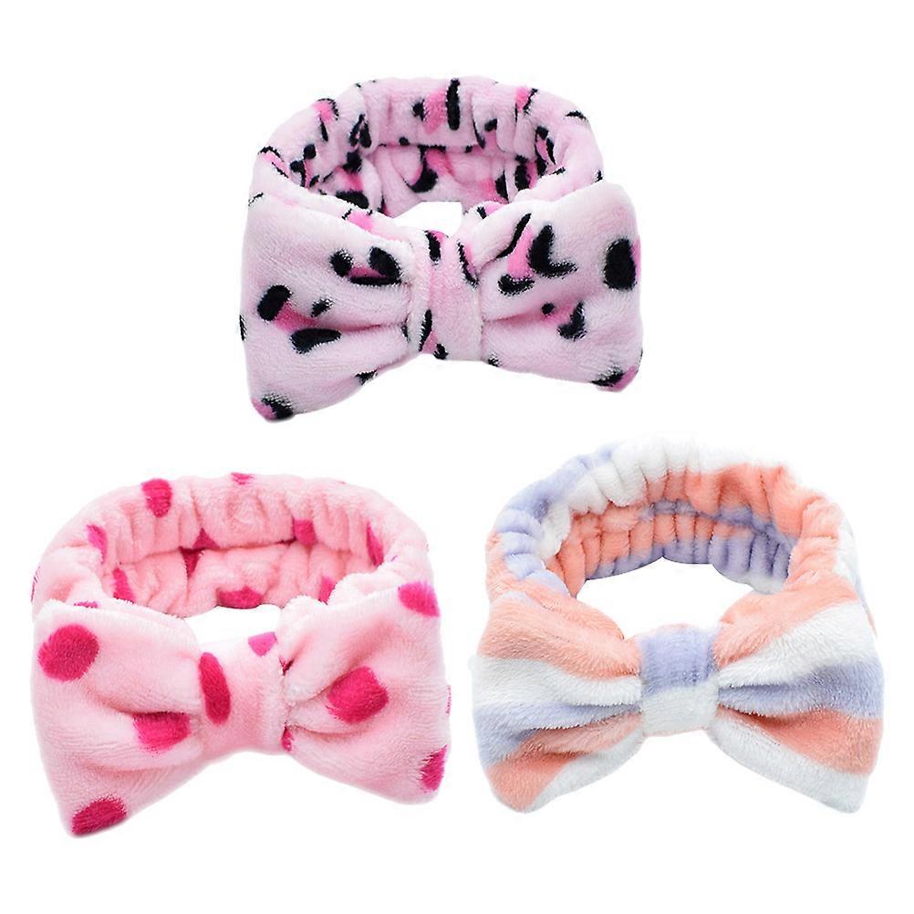 Bowknot Spa Headband Adorable Bowknot Decor for Face Washing Makeup Removal Rosy 3Pcs