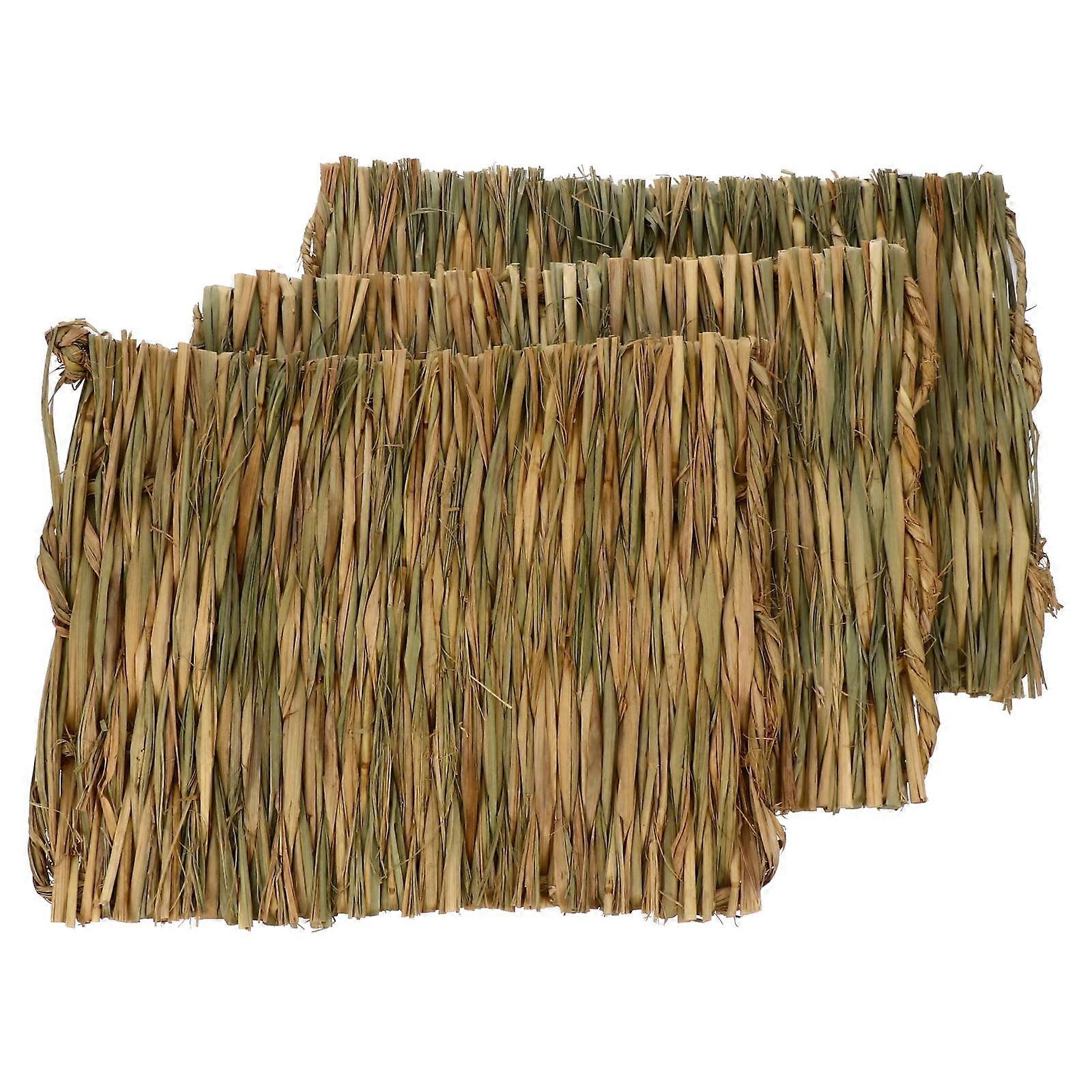 Bunny Mats For Rabbits Rabbit Grass Mat Small Animals Indoor Use Light Brown 28X22CM Soft Bedding 3Pcs