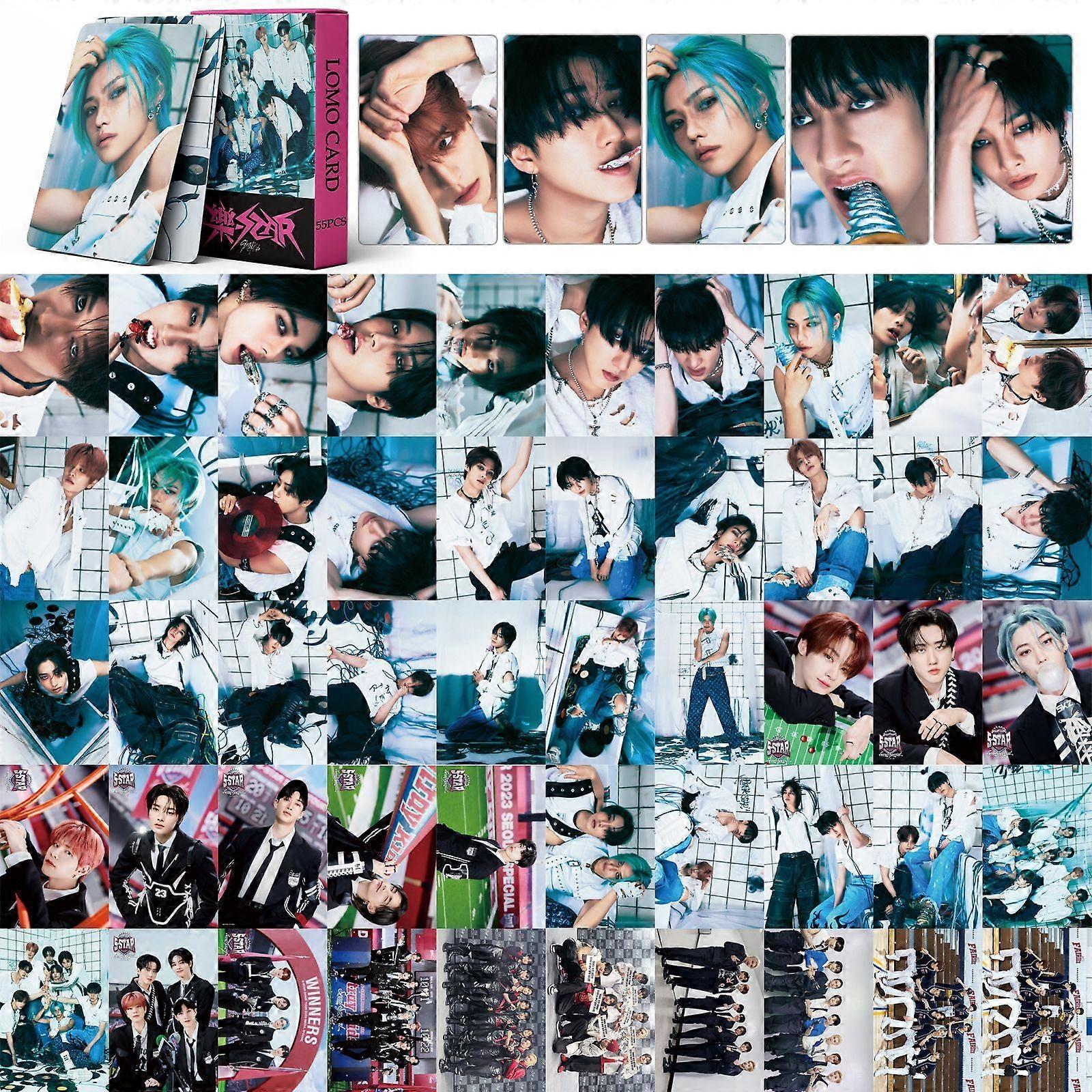 סט אחד של כרטיסי צילום של Stray Kids, 55 יחידות, כרטיסי צילום של Stray Kids Oddinary, אלבום חדש, כרטיסי Lomo של Stray Kids, כרטיסי צילום של Stray Kids Maniac, מתנות לבת של מעריצים