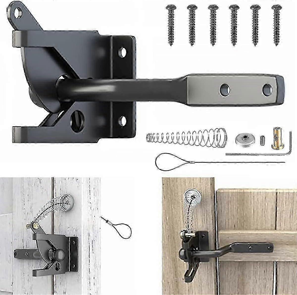 Self locking Gate Latch Carbon Steel Post Mounted Fence Gate Latch Heavy Duty Automatic Gravity Lever Locking Fence Latch With Spring Cable Pull For W
