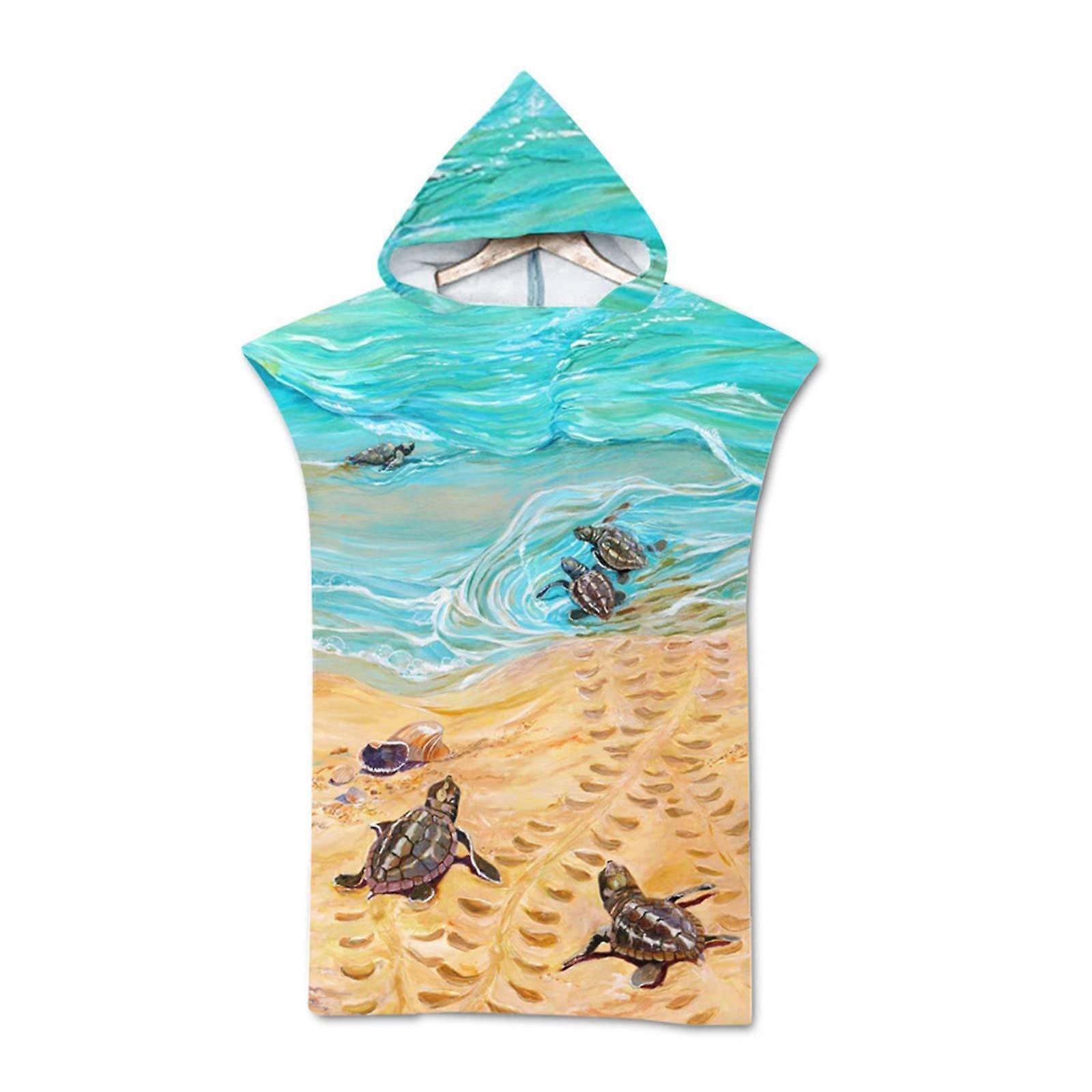 Surf Poncho Microfibre with Turtle Pattern, Hooded Bath Towel for Adults, 75 x 110 cm Changing Aid for Beach & Surfing