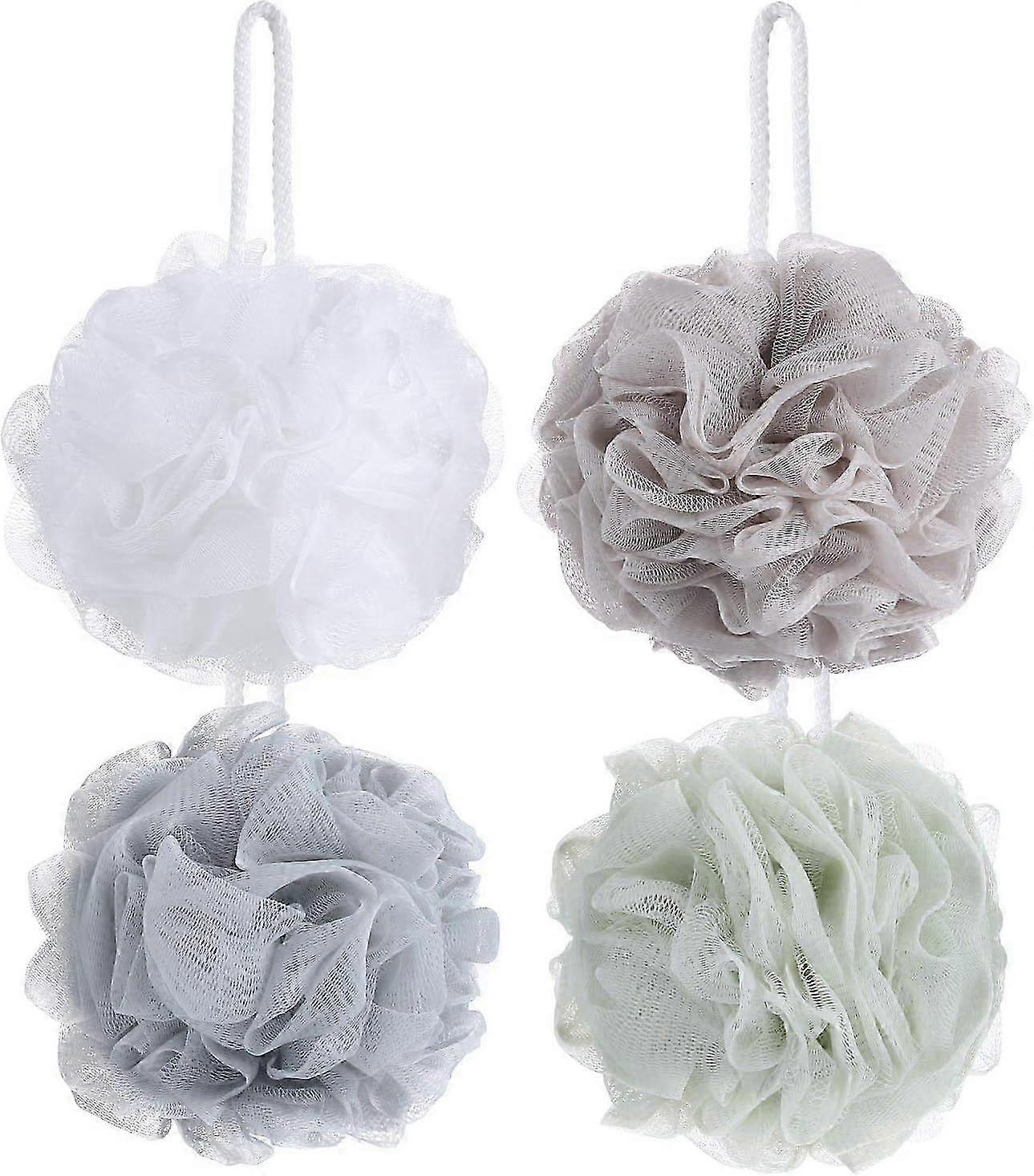 4 Pack Mesh Bath Pouf - Exfoliating Loofah Shower Ball Sponge