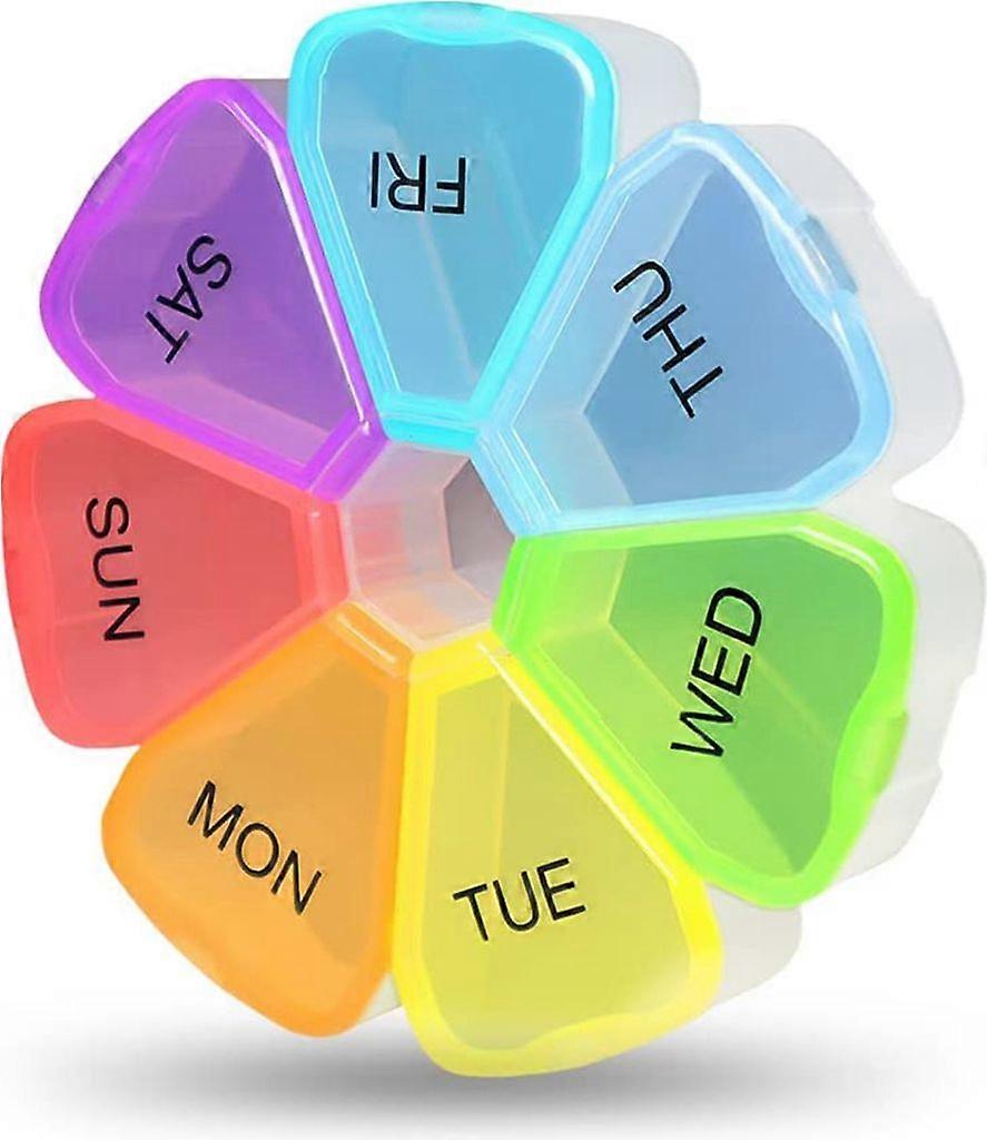 Pill Box 7 Day Round Rainbow Pill Box Tablet Box, Colorful and Transparent
