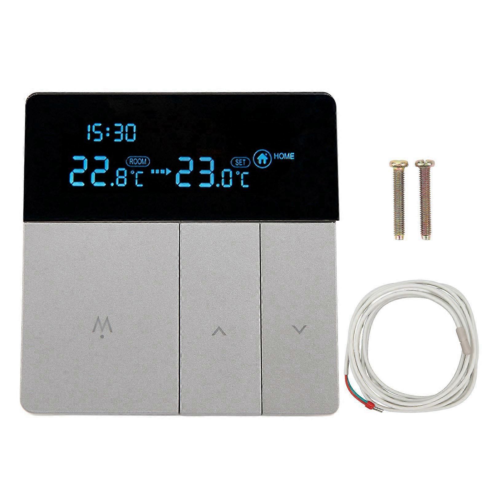Digital Thermostat Large LCD Display Programmable Grey Thermostat with 3 Meters Sensing Cable AC90V‑240V 16A Electric Heating