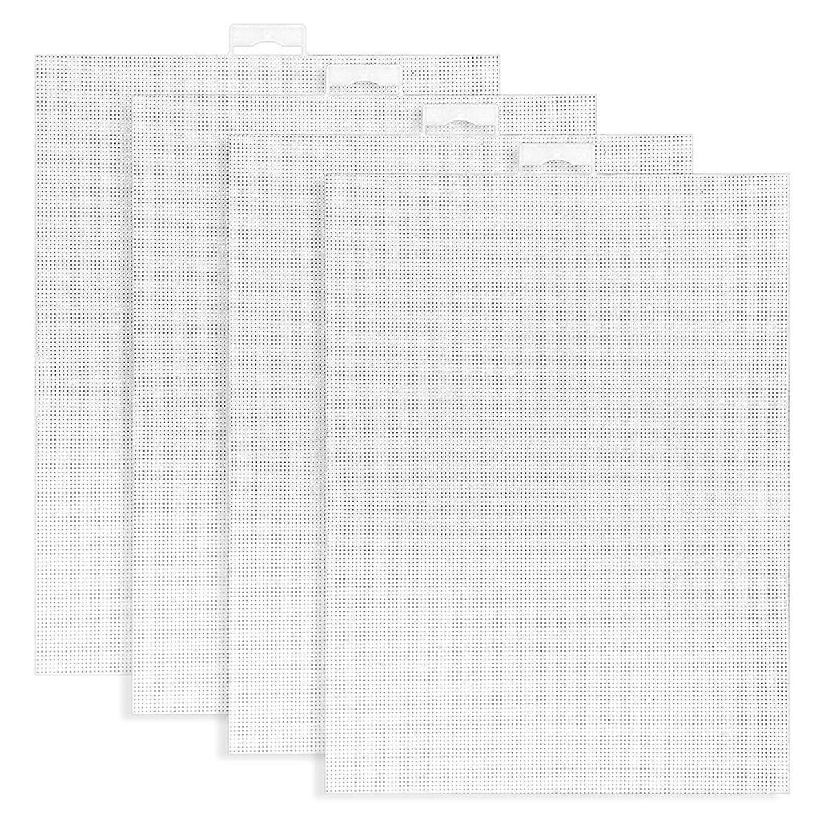 4 PCS 14 Count Plastic Mesh Canvas Sheets for Embroidery, White Plastic Needlepoint Canvas (8 X 11 Inches)