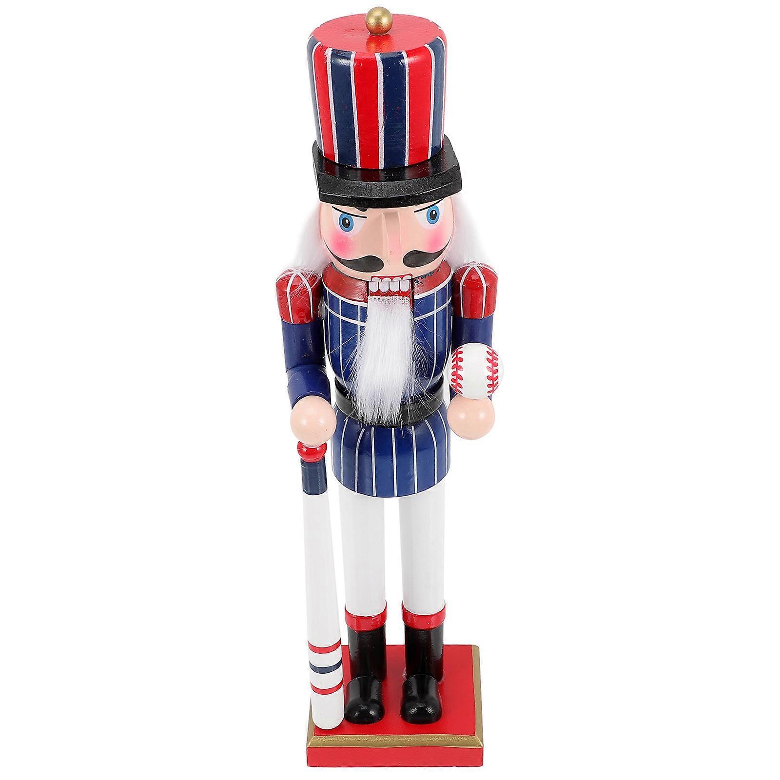 Sports Style Nutcracker Figure Wooden Nutcracker Soldier with Baseball Multi 14.93X3.54X3.14in Photo Prop 1 Piece