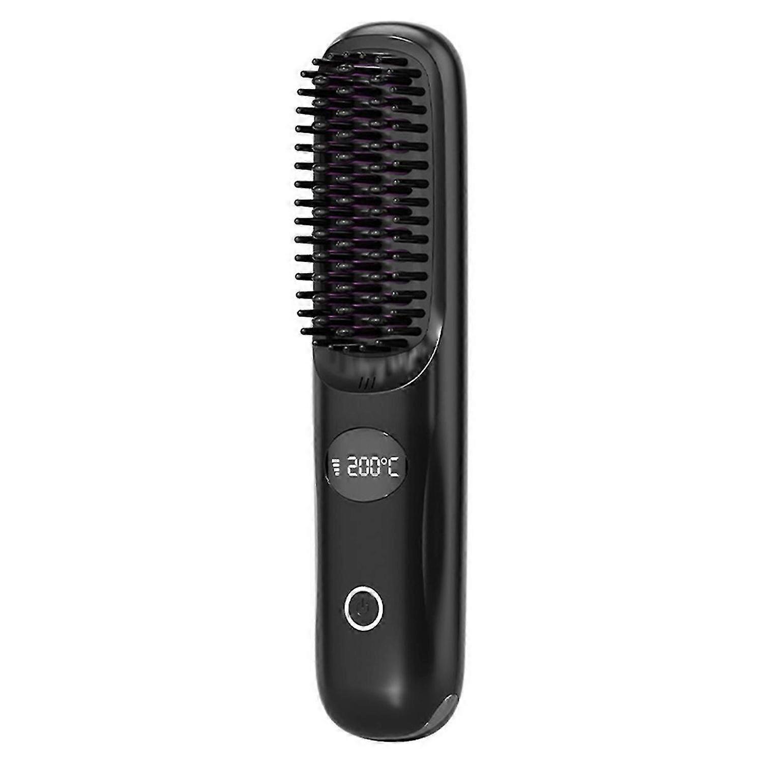 Cordless Ceramic Heated Hot Brush 3 Temp Settings 160-200°C Heat Brush LCD Display Electric Hot Comb