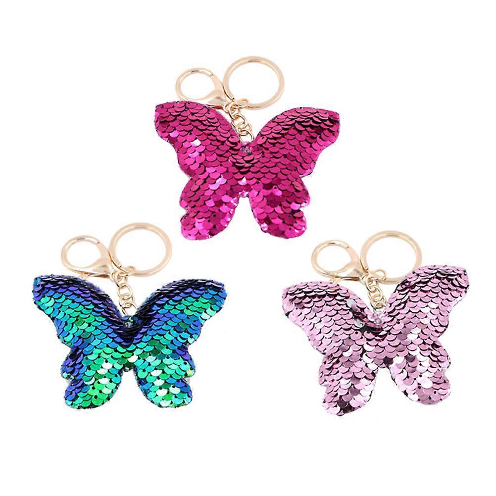 Purse Pendant Key Rings Sequined Key Chains Decorative for Handbag Car Keys Assorted Color 14X10cm Easy to Find Keys 3Pcs