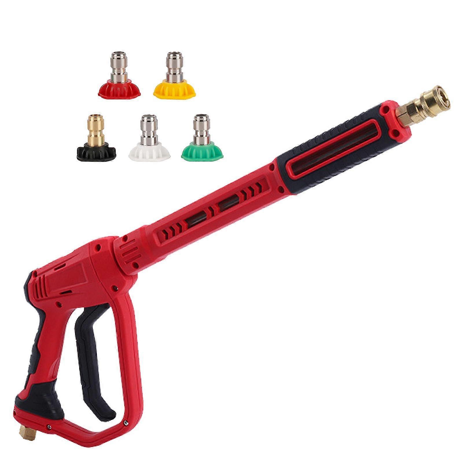 Pressure Washer Long Gun with Replacement Extension Rod, 5 Nozzle Tips, Quick Connect for Cleaner Car Windows