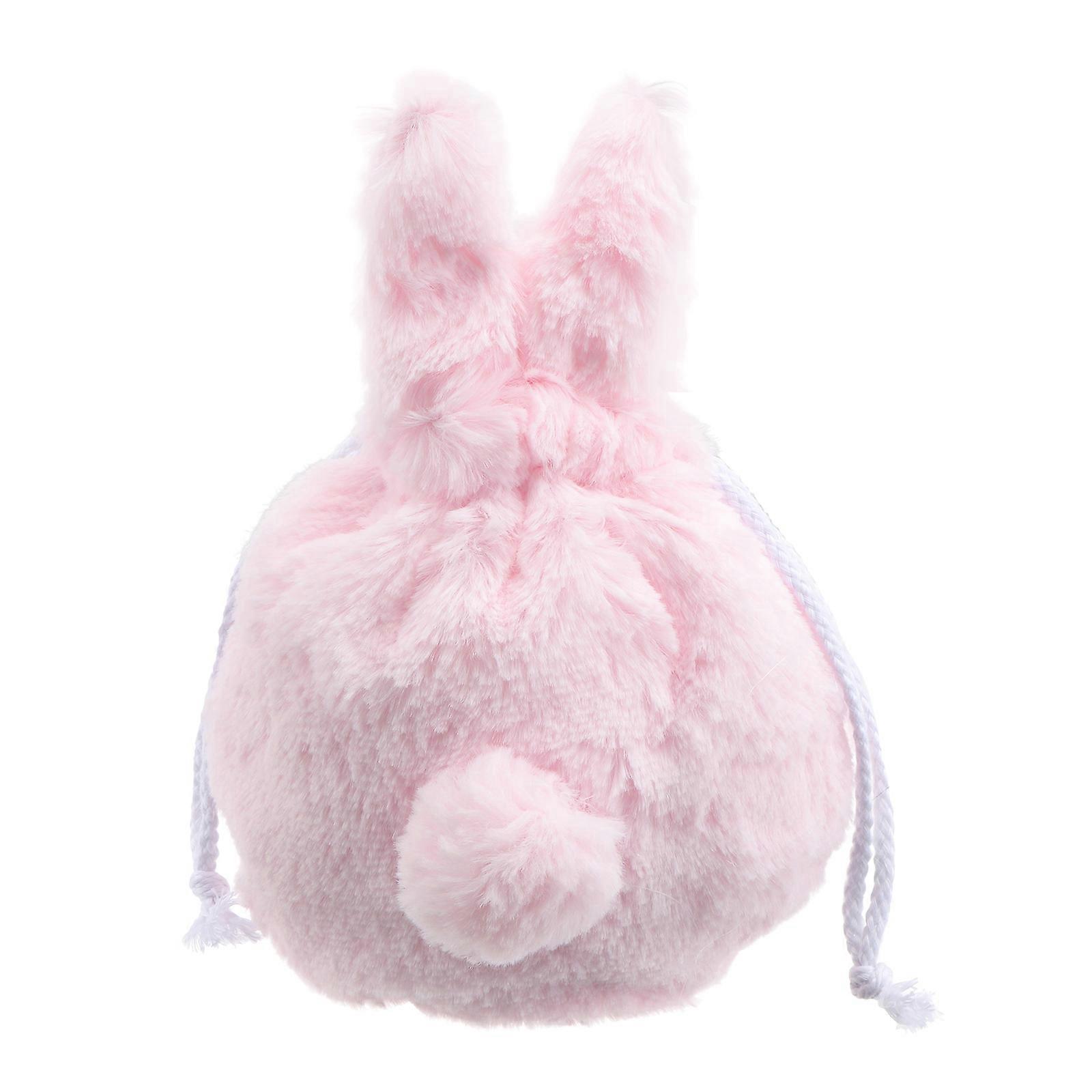 Fuzzy Drawstring Bag Plush Drawstring Bag Lovely Rabbit Makeup Pouch Toiletry Storage Pocket Pink Storage For Visiting 1Pack