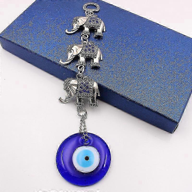 Hanging Three Elephant Crystal Prism Sun Catcher Decoration Blue Evil Eye Protection Charm for Window Garden