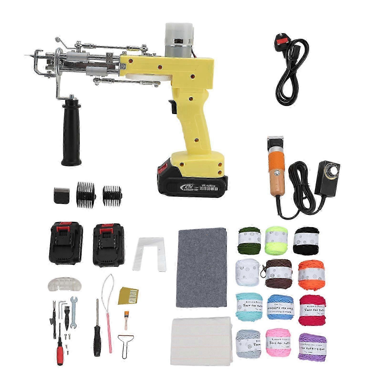 Tufting Gun Starter Kit 2 In 1 Cordless Cut Loop Pile With Tufting Shears Rug Making Set Yellow Uk Plug 100240v