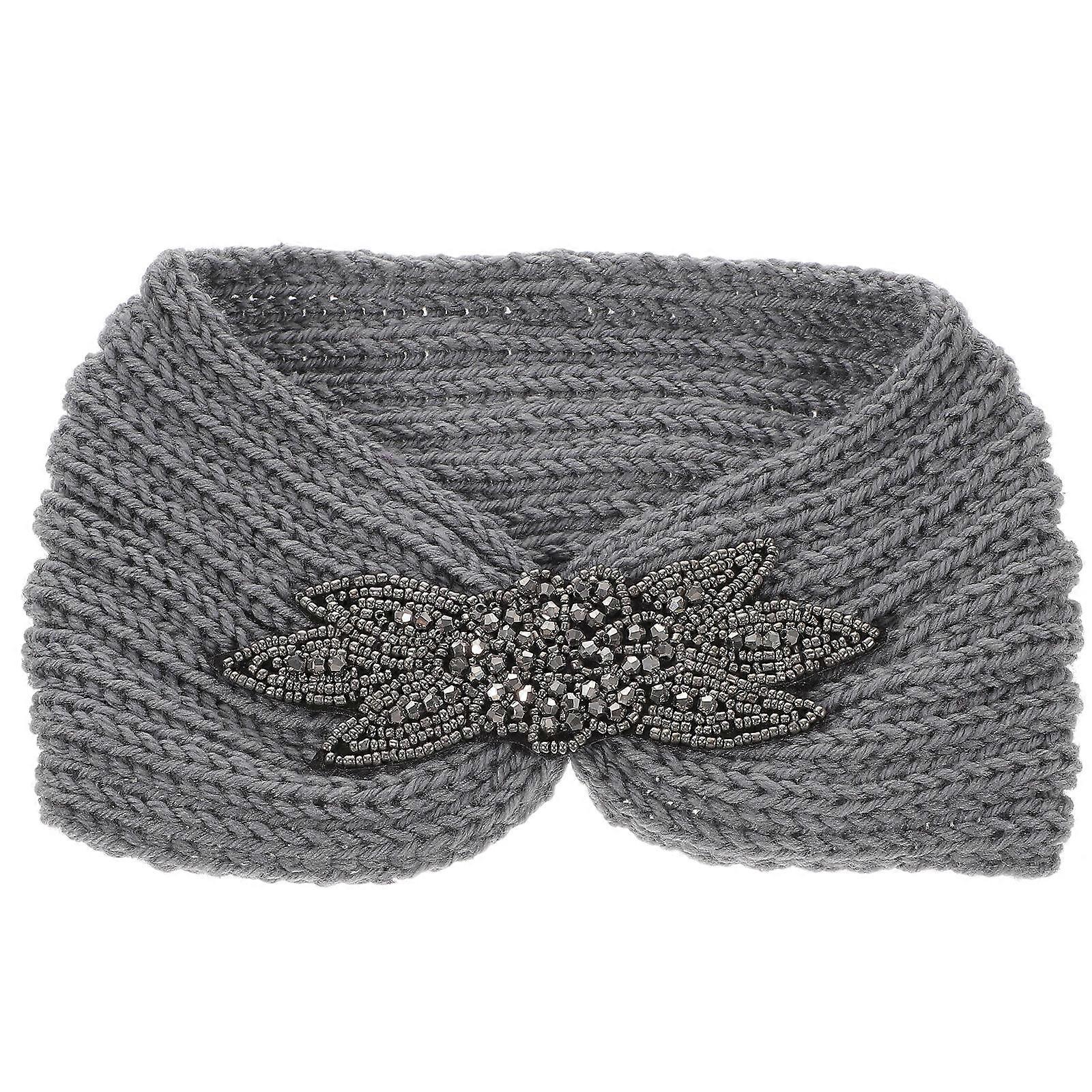 Cable Knit Headbands Woolen Yarn Everyday Use Circular Style Light Grey 1Set