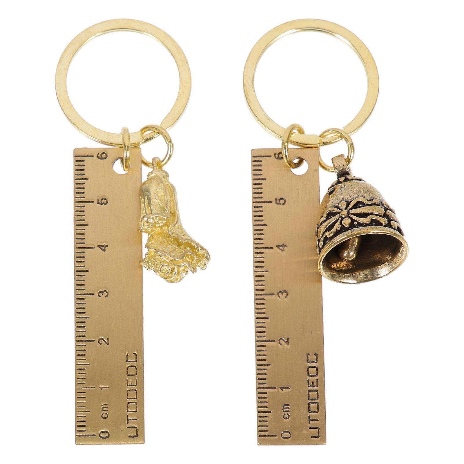 Portable Brass Keychain Set with Mini Ruler & Vintage Bell Durable Key Ring for Keys, Backpacks, Luggage Stylish Car Key Pendant Accessory
